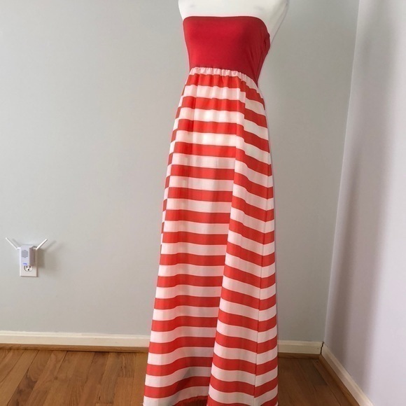 Alythea - Orange/White Strapless‎ Summer Dress Sz S - Picture 1 of 5
